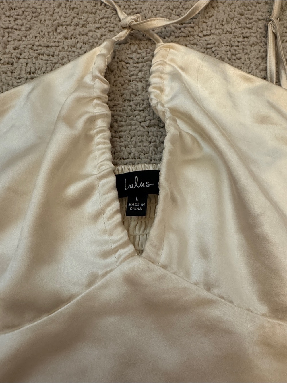 Lulus Champagne Satin Halter Crop Top Size Large - Picture 2 of 3